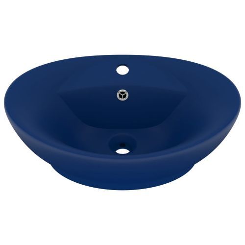 Lavabo ovale à trop-plein Bleu foncé mat 58,5x39 cm Céramique - Photo n°2; ?>