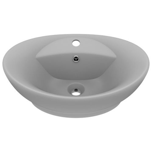 Lavabo ovale à trop-plein Gris clair mat 58,5x39 cm Céramique - Photo n°2; ?>