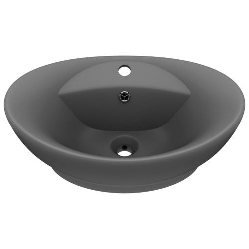 Lavabo ovale à trop-plein Gris foncé mat 58,5x39 cm Céramique - Photo n°2; ?>