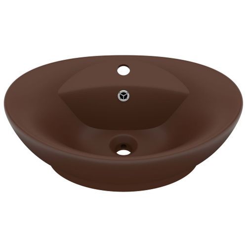 Lavabo ovale à trop-plein Marron foncé mat 58,5x39 cm Céramique - Photo n°2; ?>