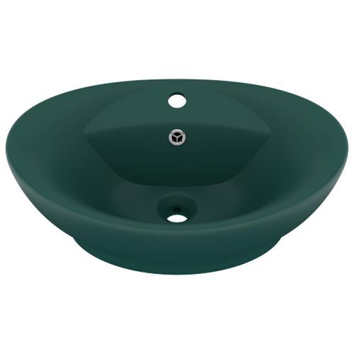 Lavabo ovale à trop-plein Vert foncé mat 58,5x39 cm Céramique - Photo n°2; ?>