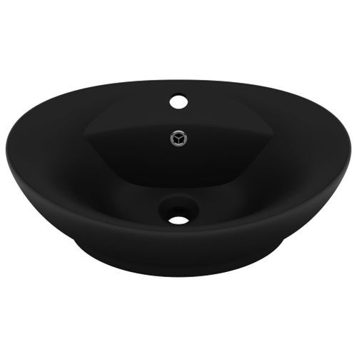 Lavabo ovale de luxe à trop-plein Noir mat 58,5x39 cm Céramique - Photo n°2; ?>