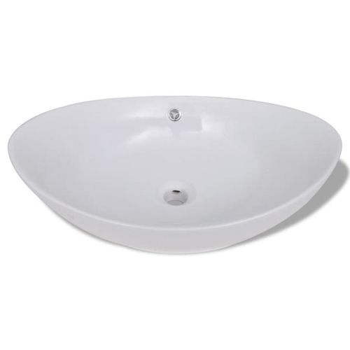 Lavabo ovale en céramique avec trop plein 59 x 38,5 cm - Photo n°3; ?>