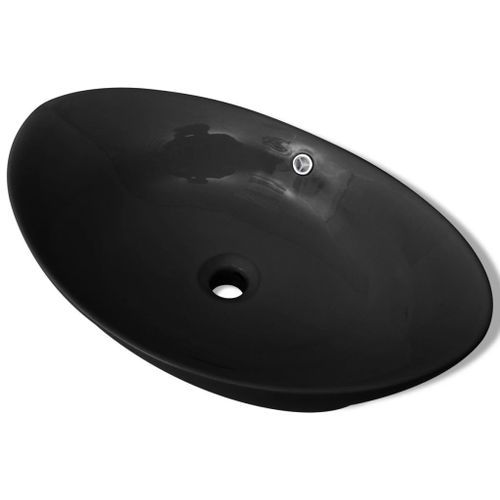 Lavabo ovale en céramique noir avec trop plein 59 x 38,5 cm - Photo n°2; ?>