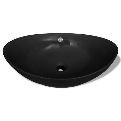 Lavabo ovale en céramique noir avec trop plein 59 x 38,5 cm - Photo n°3; ?>