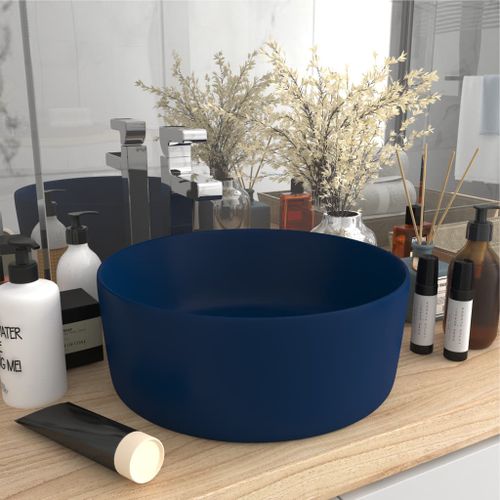 Lavabo rond de luxe Bleu foncé mat 40x15 cm Céramique 2 - Photo n°2; ?>