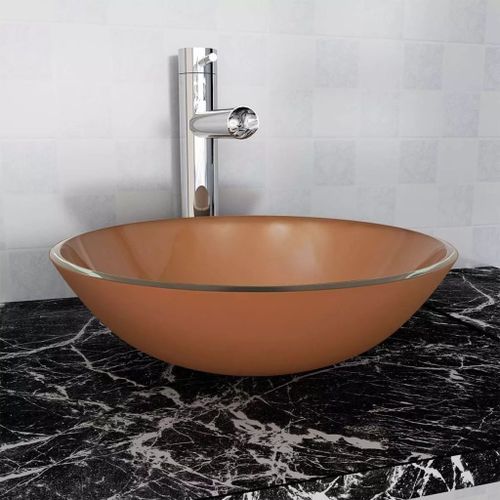 Lavabo Verre trempé 42 cm Marron - Photo n°2; ?>