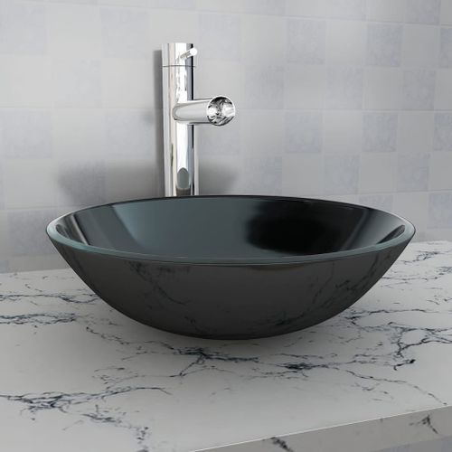 Lavabo Verre trempé 42 cm Noir - Photo n°2; ?>