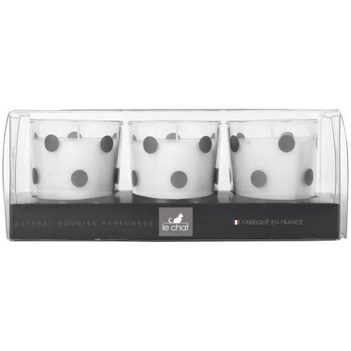LE CHAT Coffret de 3 bougies parfumées - 19,5x7,5 cm - Décors pois argent - Photo n°2; ?>