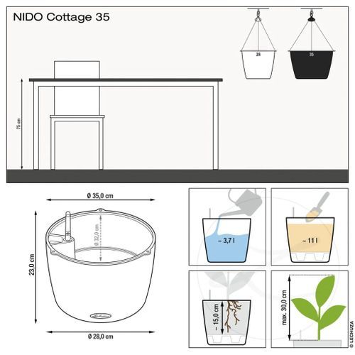 LECHUZA Jardinière suspendue NIDO Cottage 35 ALL-IN-ONE Noir graphite - Photo n°3; ?>