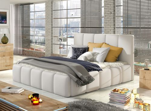 Lit 140x200 cm capitonné simili cuir blanc Vika - Photo n°2; ?>