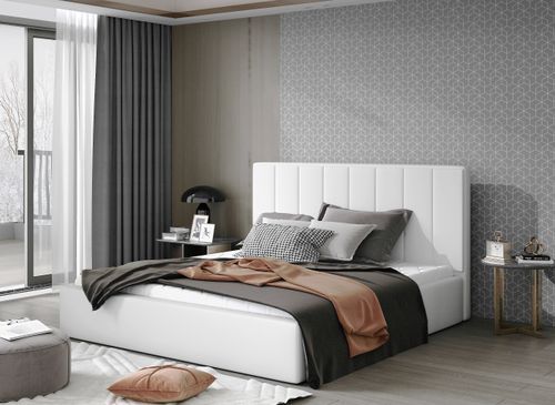 Lit 140x200 cm simili cuir blanc capitonné vertical Vareze - Photo n°2; ?>