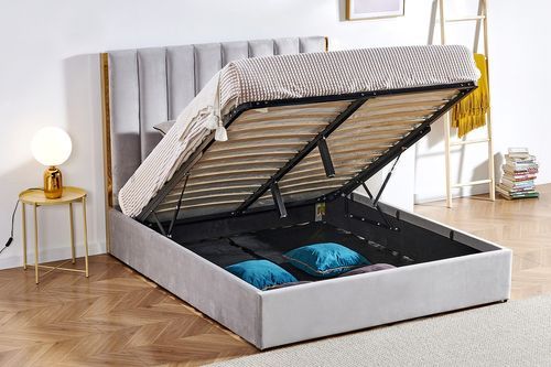 Lit 160x200 Cm Avec Coffre De Rangement Et Tête De Lit Velours Gris Et Laiton Pika 18 Lit 160x200 cm avec coffre de rangement et tête de lit velours gris et laiton Pika - Photo n°2; ?>