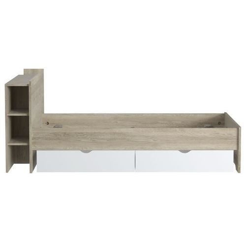 Lit 90x200 avec 2 tiroirs - Décor chene et blanc - L 99,2 x P 223,7 x H 90 cm - AUSTIN - Photo n°2; ?>