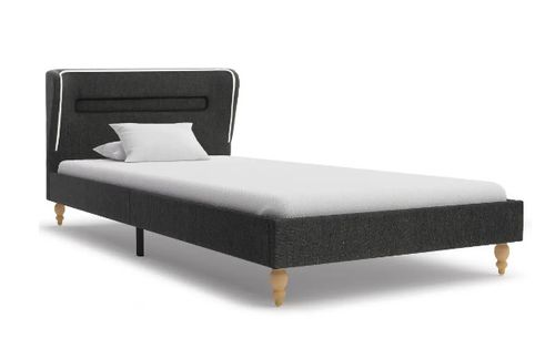 Lit à LED tissu gris foncé et pieds hévéa massif clair Garry 90x200 cm - Photo n°2; ?>