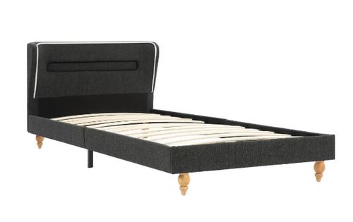 Lit à LED tissu gris foncé et pieds hévéa massif clair Garry 90x200 cm - Photo n°3; ?>