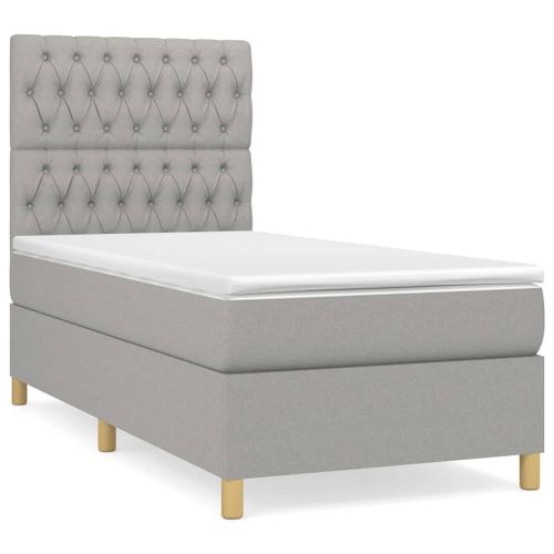 Lit à sommier tapissier avec matelas Gris clair 100x200cm Tissu - Photo n°2; ?>