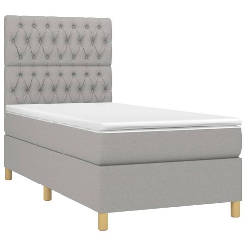 Lit à sommier tapissier avec matelas Gris clair 100x200cm Tissu - Photo n°3; ?>