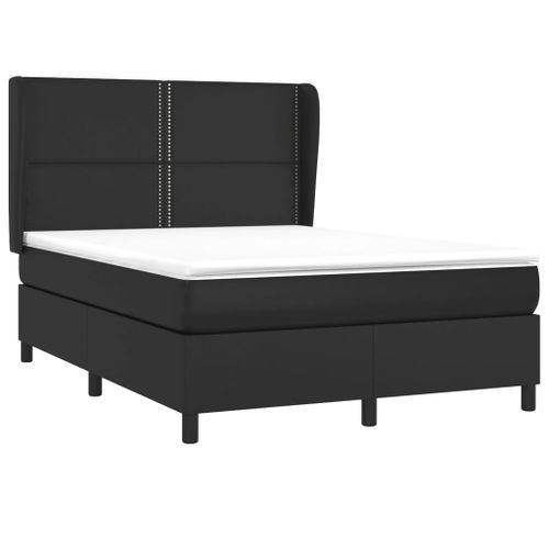 Lit à sommier tapissier avec matelas Noir 140x190 cm Similicuir - Photo n°3; ?>
