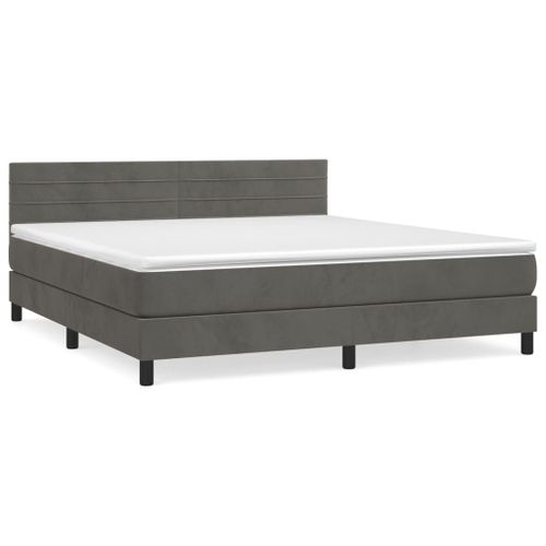 Lit à sommier tapissier et matelas Gris foncé 160x200cm Velours - Photo n°2; ?>