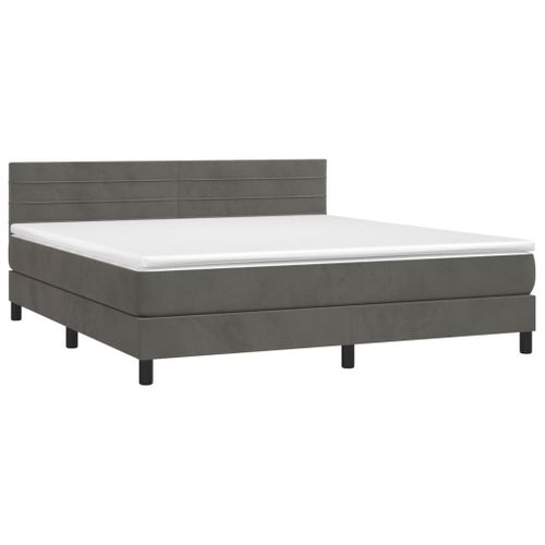 Lit à sommier tapissier et matelas Gris foncé 160x200cm Velours - Photo n°3; ?>