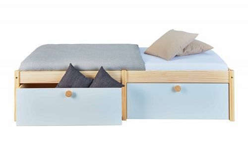 Lit à tiroirs pin massif clair et blanc Wonda 90x200 cm - Photo n°2; ?>