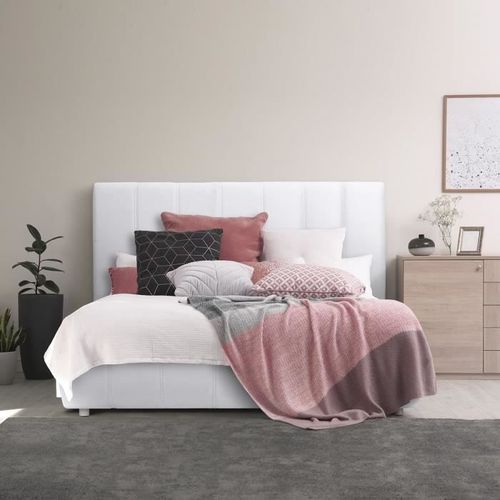 Lit adulte 140 x 190 cm + coffre de rangement - Simili blanc - Sommier inclus - CLOUD - Photo n°2; ?>
