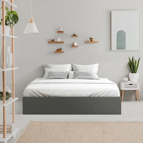 Cadre de lit adulte 160 x 200 cm + coffre de journée - Tissu gris foncé - ECLIPSE - Photo n°3; ?>