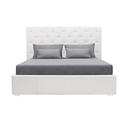 Lit adulte 160 x 200 cm tete de lit capitonnée + coffre de rangement - Simili blanc - Sommier inclus - MILES - Photo n°2; ?>