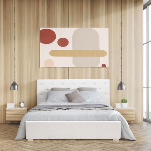 Lit adulte 160 x 200 cm tete de lit capitonnée + coffre de rangement - Simili blanc - Sommier inclus - MILES - Photo n°3; ?>
