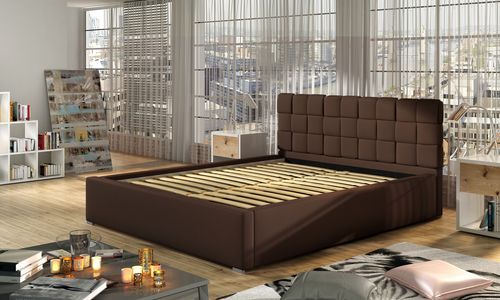 Lit avec coffre de rangement 200x200 cm capitonné simili cuir marron Kandy - Photo n°3; ?>