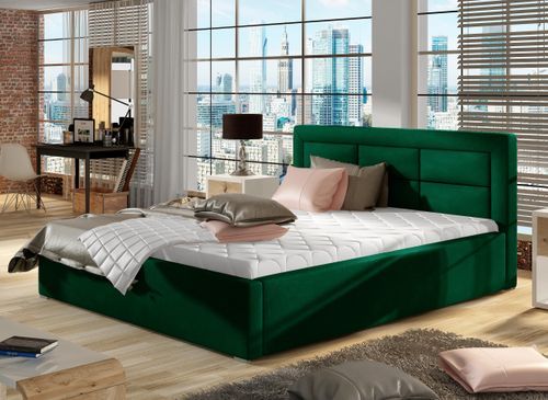 Lit avec coffre et tête de lit capitonnée velours vert Rizaro - Photo n°2; ?>
