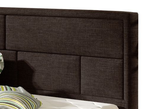 Lit avec coffre tissu marron tête de lit capitonnée Lenzo - Photo n°3; ?>