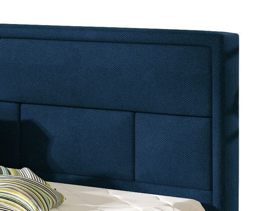 Lit avec coffre velours bleu tête de lit capitonnée Lenzo - Photo n°3; ?>