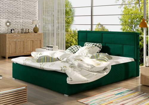 Lit avec coffre velours vert tête de lit capitonnée Lenzo - 4 tailles - Photo n°2; ?>