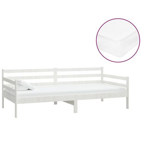 Lit avec matelas 90x200 cm Blanc Bois de pin massif 8 - Photo n°2; ?>