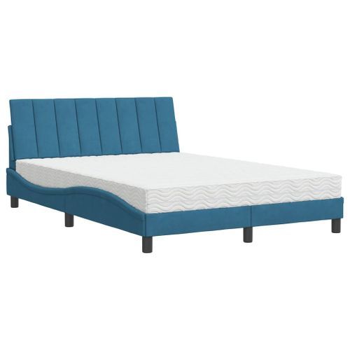 Lit avec matelas bleu 120x200 cm velours - Photo n°2; ?>