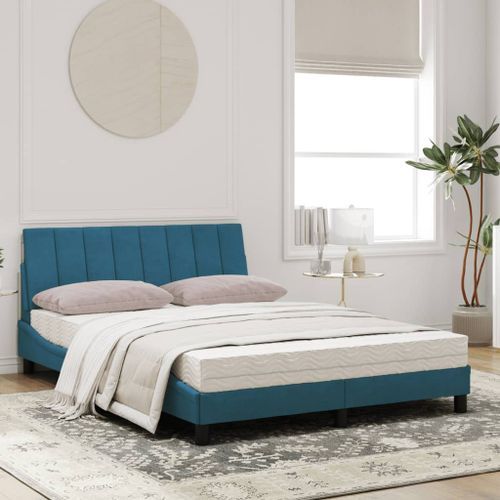 Lit avec matelas bleu 120x200 cm velours - Photo n°3; ?>