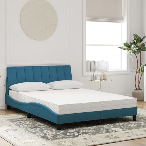 Lit avec matelas bleu 140x190 cm velours - Photo n°3; ?>