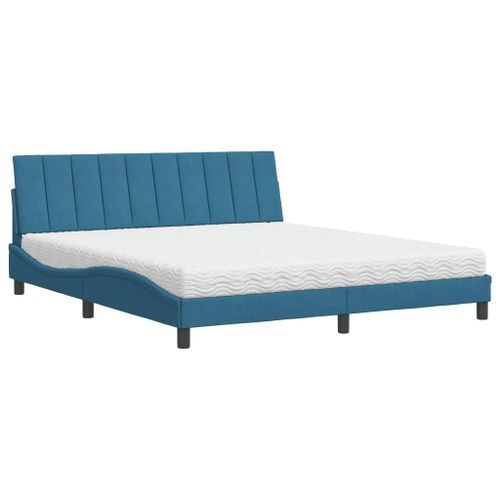 Lit avec matelas bleu 180x200 cm velours - Photo n°2; ?>