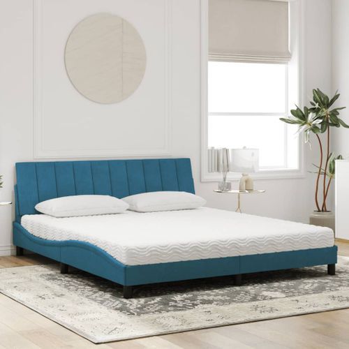 Lit avec matelas bleu 180x200 cm velours - Photo n°3; ?>