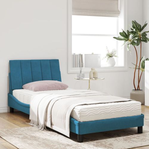 Lit avec matelas bleu 90x200 cm velours - Photo n°3; ?>