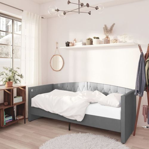 Lit avec matelas et éclairage USB Gris clair Velours 90x200 cm 2 - Photo n°3; ?>