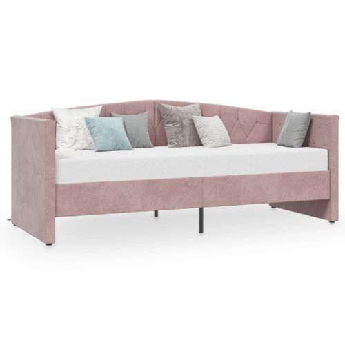 Lit avec matelas et éclairage USB Rose Velours 90x200 cm - Photo n°2; ?>