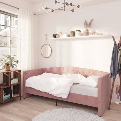 Lit avec matelas et éclairage USB Rose Velours 90x200 cm - Photo n°3; ?>