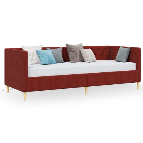 Lit avec matelas et éclairage USB Rouge bordeaux Tissu 90x200cm 11 - Photo n°2; ?>