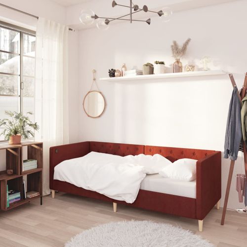 Lit avec matelas et éclairage USB Rouge bordeaux Tissu 90x200cm 11 - Photo n°3; ?>