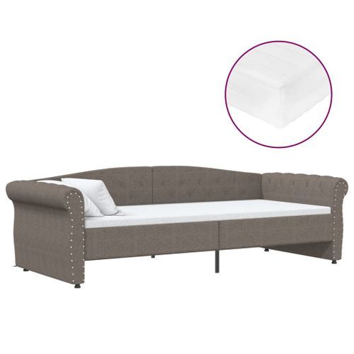 Lit avec matelas et éclairage USB Taupe Tissu 90x200 cm 12 - Photo n°2; ?>