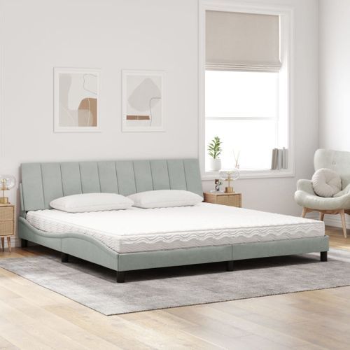 Lit avec matelas gris clair 200x200 cm velours - Photo n°3; ?>