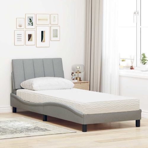 Lit avec matelas gris clair 90x190 cm tissu - Photo n°3; ?>